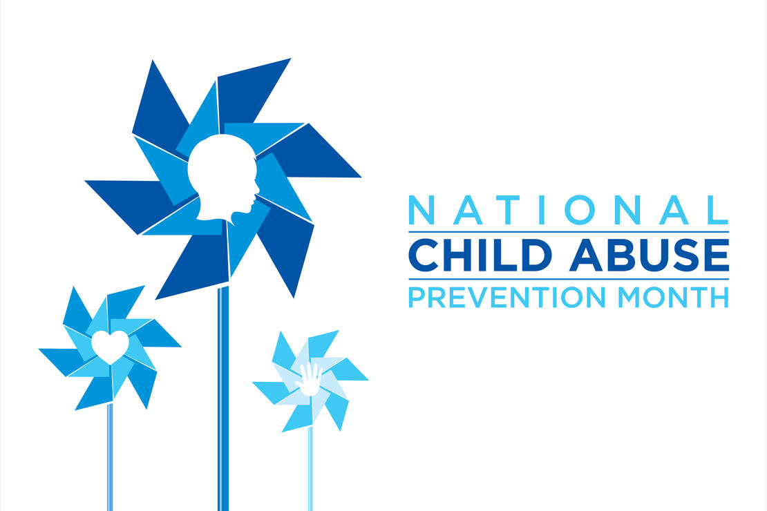 National Child Abuse Prevention Month banner with blue pinwheels