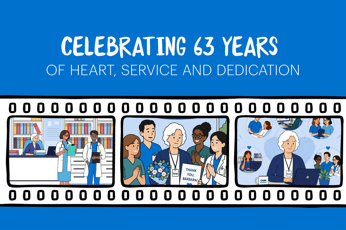 A banner reading "Celebrating 63 Years of Heart, Service and Dedication" above a film reel graphic showing animated still shots of the rehabilitation team.