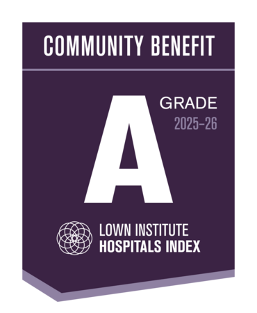 Lown Institute Hospitals Index Community Benefit Grade A badge