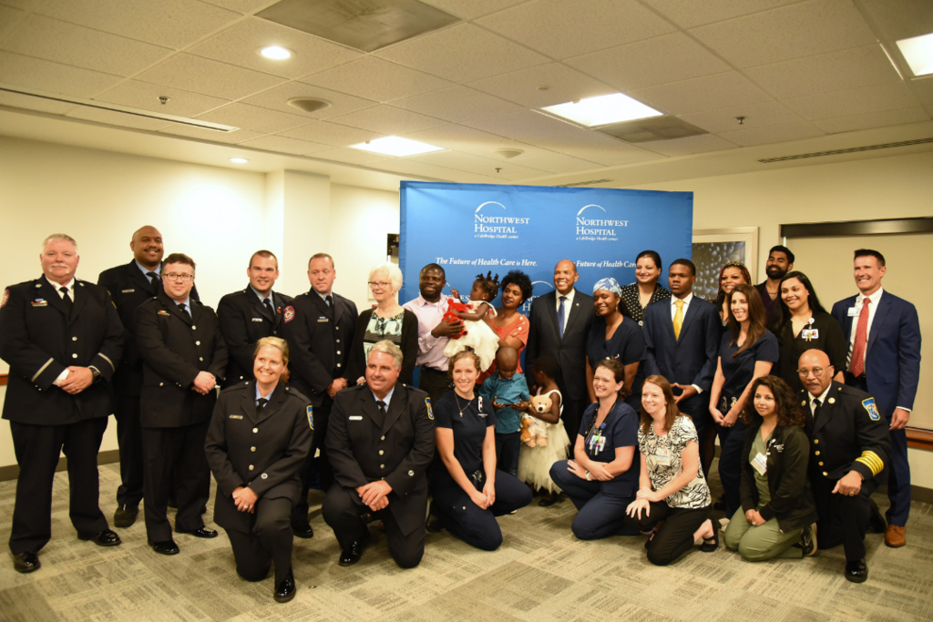Baltimore County Fire Department and hospital emergency team members who helped save the life of a 20-month-old girl who was not breathing following a car crash.