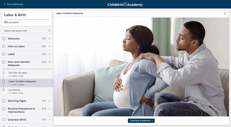 Screenshot of the Childbirth Academy platform