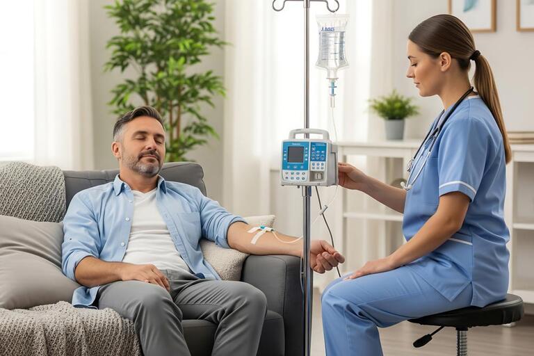 Man receiving home infusion
