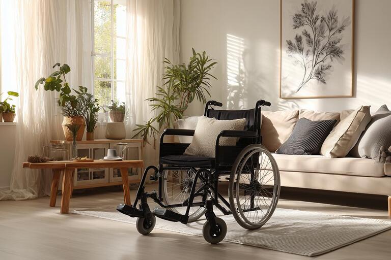 A wheelchair in a room