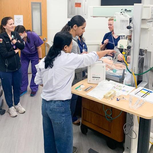 Students working in a simulation center with an instructor