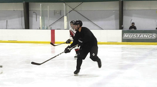 Men playing hockey