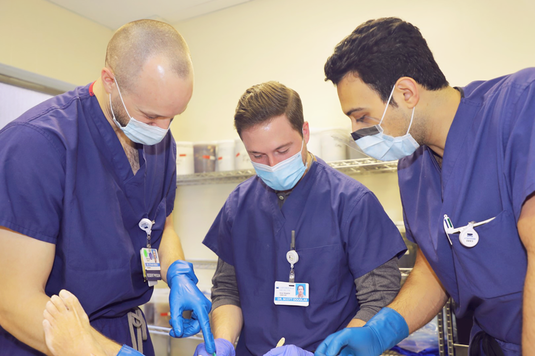 doctors examining a patient all together