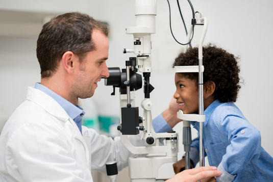 Pediatric patient at an eye exam at a doctor's at Krieger Eye in Baltimore