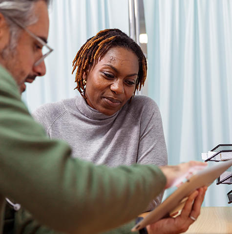 Patient reviewing lab results
