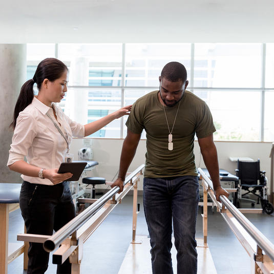 Patient works on walking spasticity