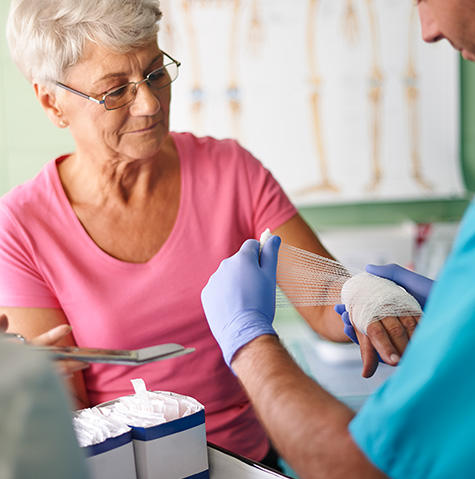 Patient going to a doctor for wound care